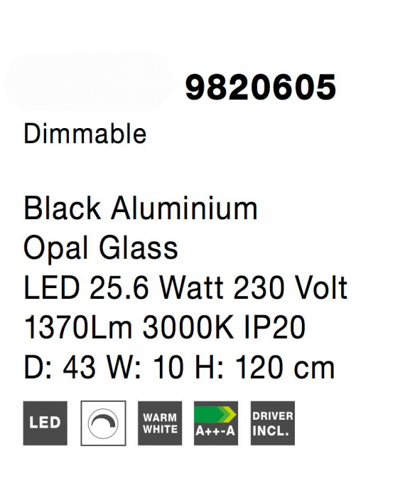 Lustra dimabila neagra/aurie inel LED Charon 43 cm, detaliu glob alb sticla, 9820605 - Novaluce [8]