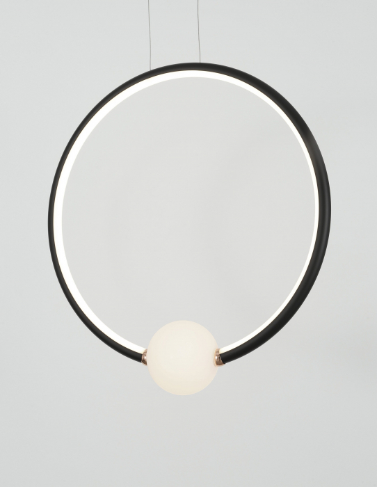 Lustra dimabila neagra/aurie inel LED Charon 43 cm, detaliu glob alb sticla, 9820605 - Novaluce [2]