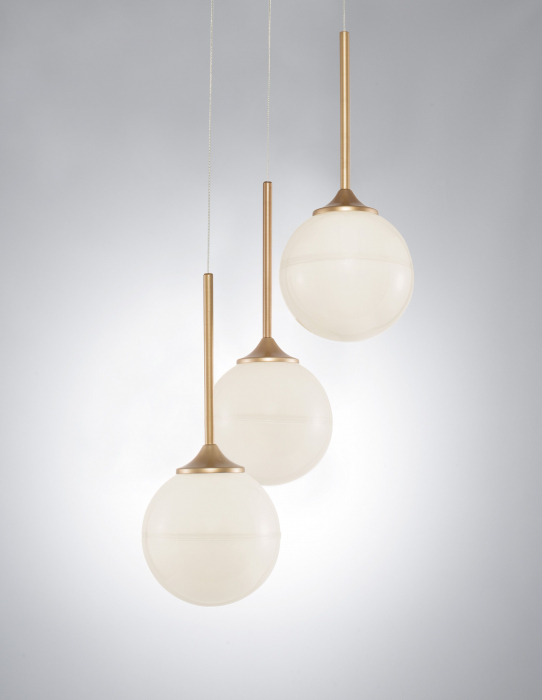 Lustra eleganta 3 pendule glob albe sticla opal cu auriu Ganiza, inaltime reglabila, 9960613 - Novaluce [2]