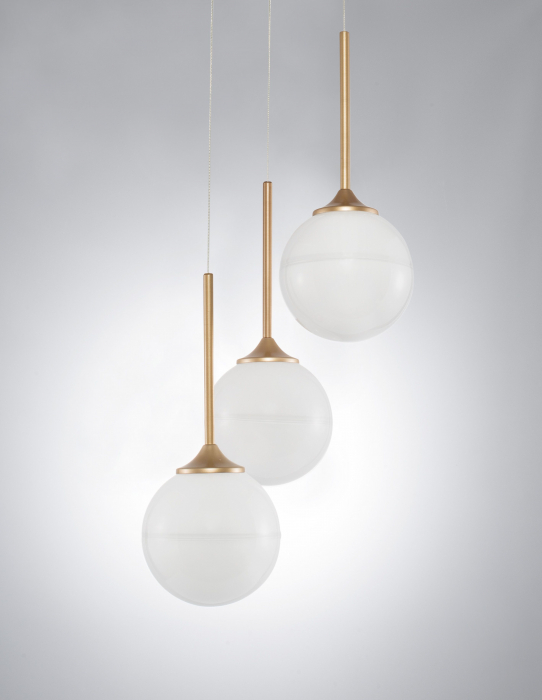 Lustra eleganta 3 pendule glob albe sticla opal cu auriu Ganiza, inaltime reglabila, 9960613 - Novaluce [3]