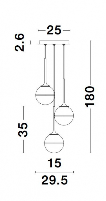 Lustra eleganta 3 pendule glob albe sticla opal cu auriu Ganiza, inaltime reglabila, 9960613 - Novaluce [5]