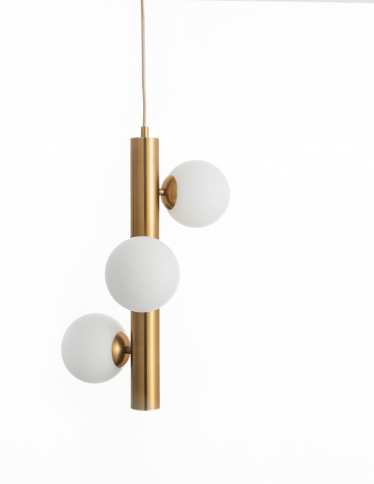 Lustra eleganta aurie Pallav Alto 3xG9, metal/globuri albe sticla, design lux, 9724581 - Novaluce [2]