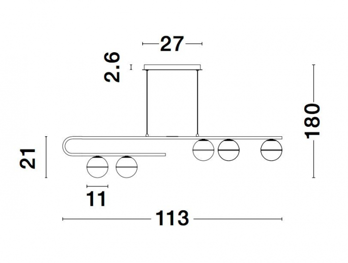 Lustra eleganta liniara aurie Ganiza 110 cm, 5 globuri albe sticla opal, inaltime reglabila, 9960616 - Novaluce [6]