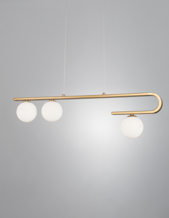 Lustra eleganta liniara aurie Ganiza 80 cm, 3 globuri albe sticla opal, inaltime reglabila, 9960615 - Novaluce [3]