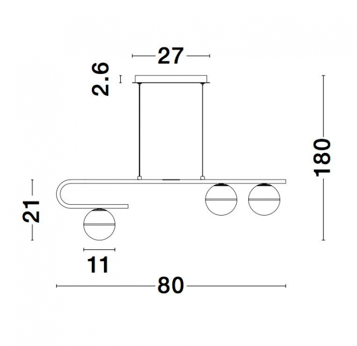 Lustra eleganta liniara aurie Ganiza 80 cm, 3 globuri albe sticla opal, inaltime reglabila, 9960615 - Novaluce [4]