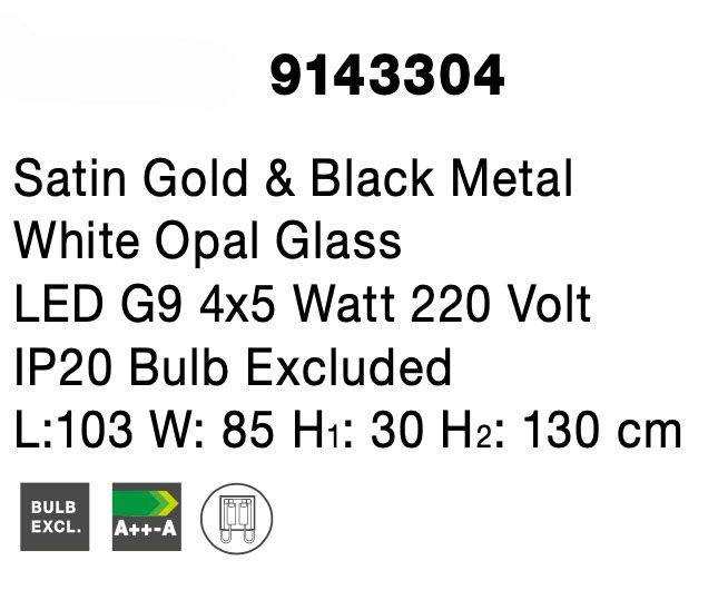 Lustra eleganta Nelly auriu cu negru, 4 becuri G9, design modern sticla/metal, 9143304 - Novaluce [8]