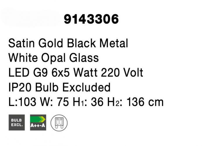 Lustra eleganta Nelly auriu cu negru, 6 becuri G9, design modern sticla/metal, 9143306 - Novaluce [7]