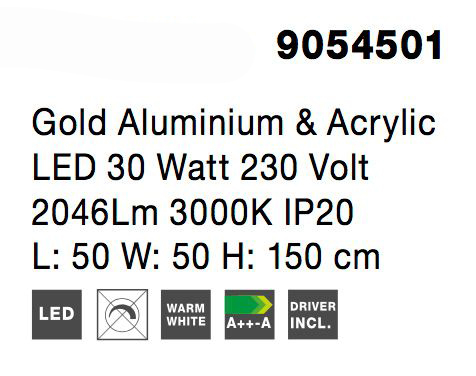 Lustra eleganta Wavy aurie cu abajur ondulat transparent, LED 30W, 9054501 - Novaluce [7]
