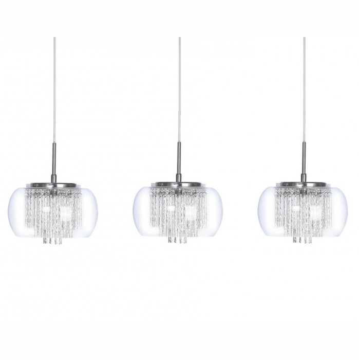 Lustra extravaganta liniara cu 3 pendule Kass Line 120 cm, abajur sticla transparenta, detalii bare aluminiu spirala, AZ 2453 - Azzardo [5]