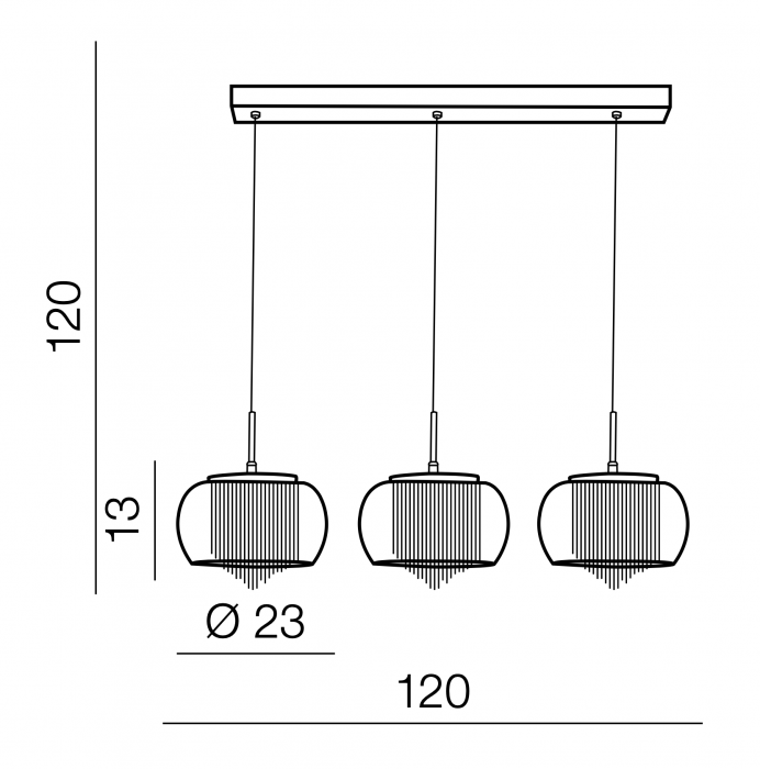 Lustra extravaganta liniara cu 3 pendule Kass Line 120 cm, abajur sticla transparenta, detalii bare aluminiu spirala, AZ 2453 - Azzardo [6]