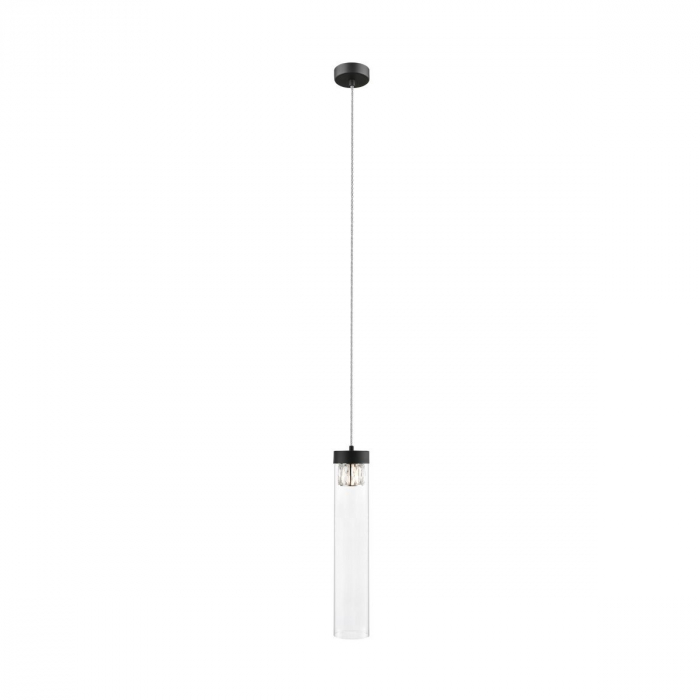 Lustra pendul cilindrica neagra GEM Ø11 cm cu cristale, sticla transparenta/metal, 003064-011294 - Zumaline [2]