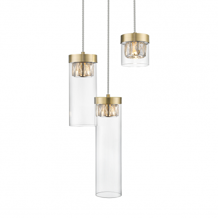 Lustra aurie alama 3 pendule cu cristale GEM Ø31 cm sticla transparenta/metal, 003064-009272 - Zumaline [2]