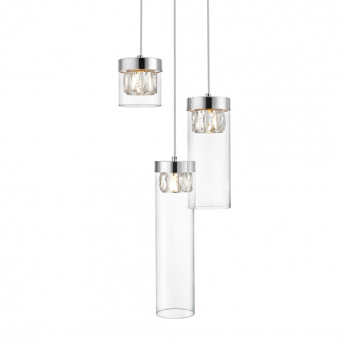 Lustra argintie 3 pendule cu cristale GEM Ø31 cm sticla transparenta/metal, 003064-009231 - Zumaline [2]