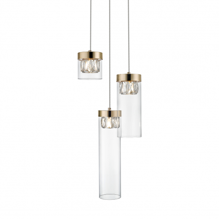 Lustra aurie 3 pendule cu cristale GEM Ø31 cm sticla transparenta/metal, 003064-009230 - Zumaline [2]