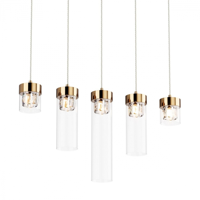 Lustra liniara aurie GEM cu 5 abajururi din sticla, inaltime reglabila, 003064-010934 - Zumaline [2]
