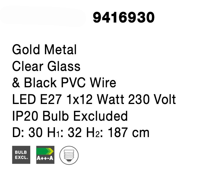 Lustra glob sticla transparent Levi Gold Ø25/30 cm, metal auriu, 1xE27, 9416925 - Novaluce [10]