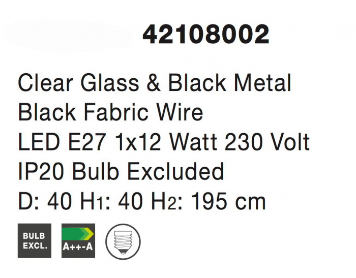 Lustra glob transparent sticla Levi Black Ø30/40/50 cm, metal negru, 1xE27, 42108001 - Novaluce [8]