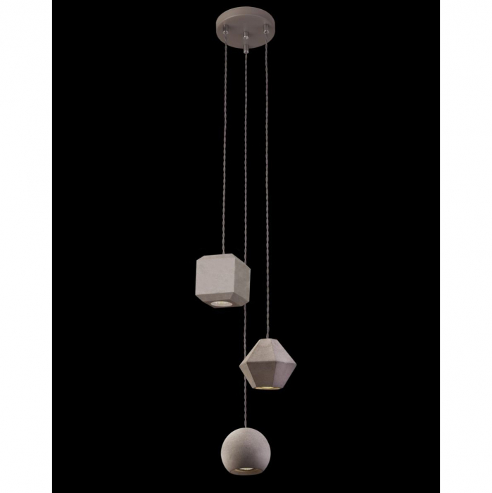 Lustra gri 3 abajururi geometrice beton, design Nikan III, inaltime reglabila, 9695 - Nowodworski [2]