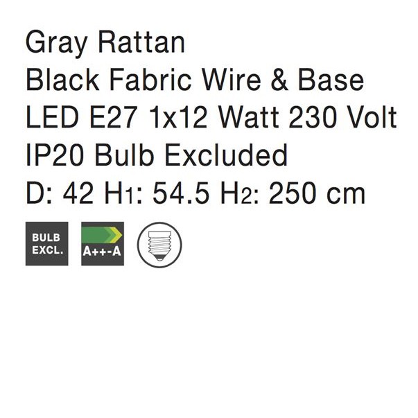 Lustra gri tip pendul premium Marga, din ratan, Ø 42 cm, inaltime reglabila, 9586702 - Novaluce [14]