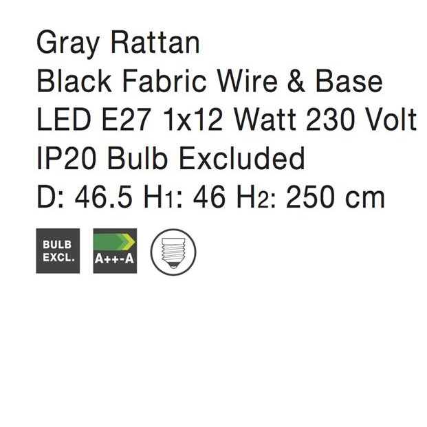 Lustra gri tip pendul premium Marga, din ratan, Ø 46,5 cm, inaltime reglabila, 9586671 - Novaluce [12]