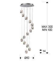 Lustra inalta LED dimabila Bluetooth rotunda lux crom/aurie Rikki, 14 abajururi din sticla cu bule decorative, inaltime reglabila, 785635B - Schuller [2]