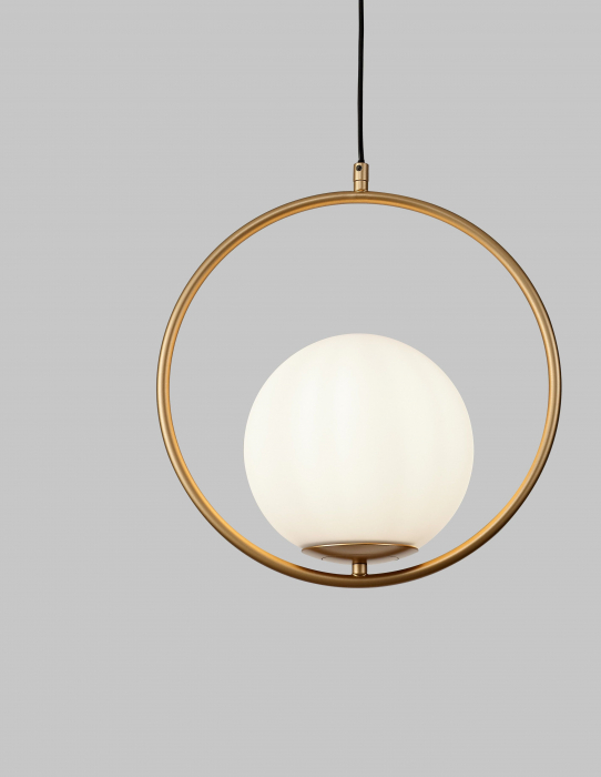 Lustra inel auriu cu glob alb sticla Luna 35 cm, design modern, 9988169 - Novaluce [2]