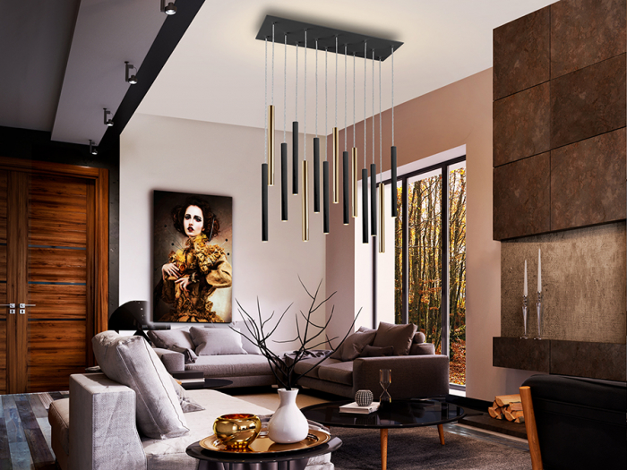 Lustra LED dimabila diverse culori Kimber, 14 pendule metal, inaltime reglabila, telecomanda, 373425D - Schuller [2]