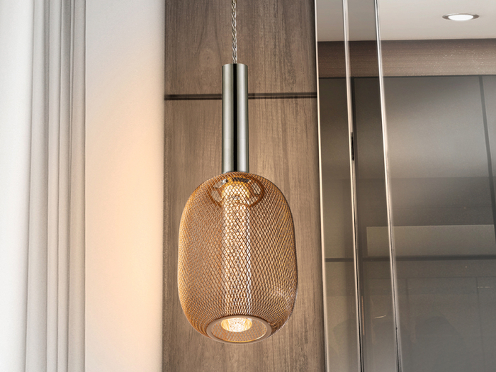 Lustra LED dimabila aurie Rikke, pendul plasa metal, cilindru interior acrilic, inaltime reglabila, 413503 - Schuller [6]