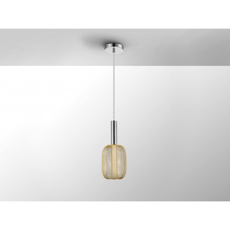 Lustra LED dimabila aurie Rikke, pendul plasa metal, cilindru interior acrilic, inaltime reglabila, 413503 - Schuller [3]