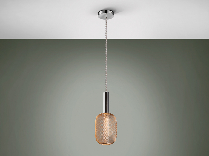 Lustra LED dimabila aurie Rikke, pendul plasa metal, cilindru interior acrilic, inaltime reglabila, 413503 - Schuller [7]