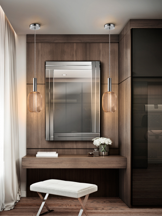 Lustra LED dimabila aurie Rikke, pendul plasa metal, cilindru interior acrilic, inaltime reglabila, 413503 - Schuller [4]