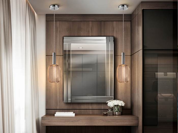 Lustra LED dimabila aurie Rikke, pendul plasa metal, cilindru interior acrilic, inaltime reglabila, 413503 - Schuller [5]