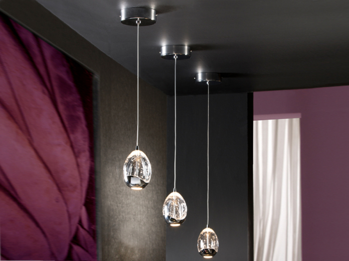 Lustra LED crom/aurie Rikki, pendul din sticla cu bule decorative, inaltime reglabila, 784326 - Schuller [2]