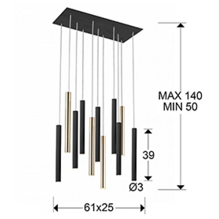 Lustra LED dimabila dreptunghiulara diverse culori Kimber, 11 pendule cilindrice metal, inaltime reglabila, cu telecomanda, 373342D - Schuller [6]