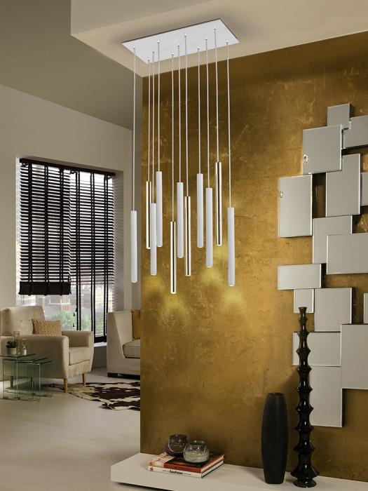 Lustra LED dimabila dreptunghiulara diverse culori Kimber, 11 pendule cilindrice metal, inaltime reglabila, 373357 - Schuller [5]
