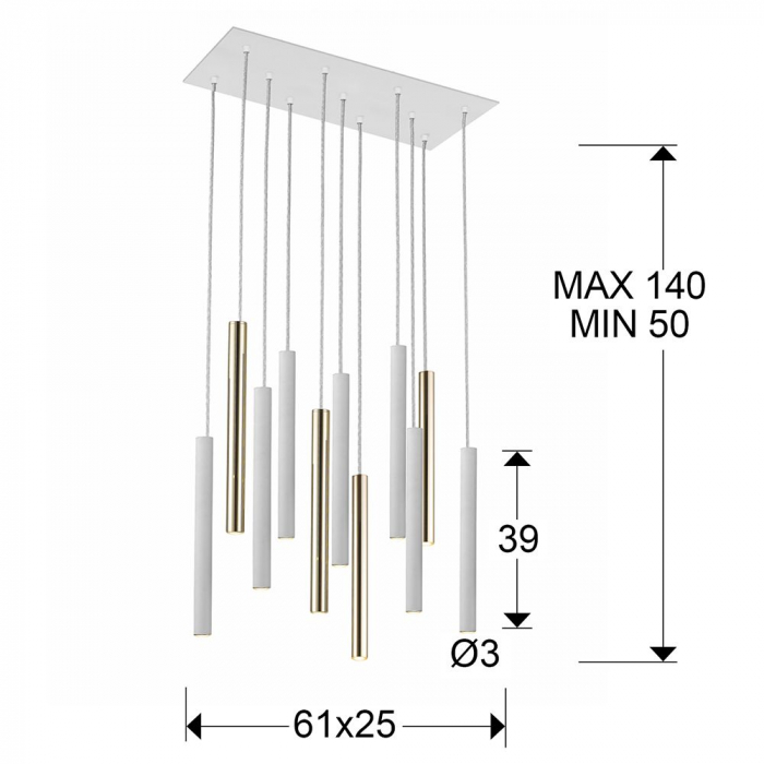 Lustra LED dimabila dreptunghiulara diverse culori Kimber, 11 pendule cilindrice metal, inaltime reglabila, cu telecomanda, 373342D - Schuller [3]