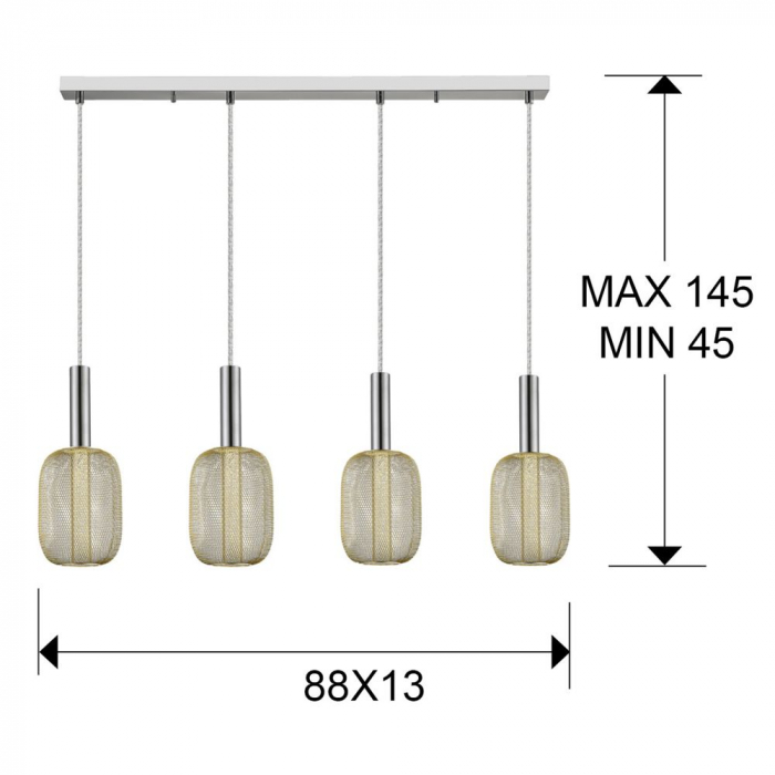 Lustra LED dimabila liniara aurie Rikke, 4 pendule plasa metal, cilindru interior acrilic, inaltime reglabila, 413756 - Schuller [2]