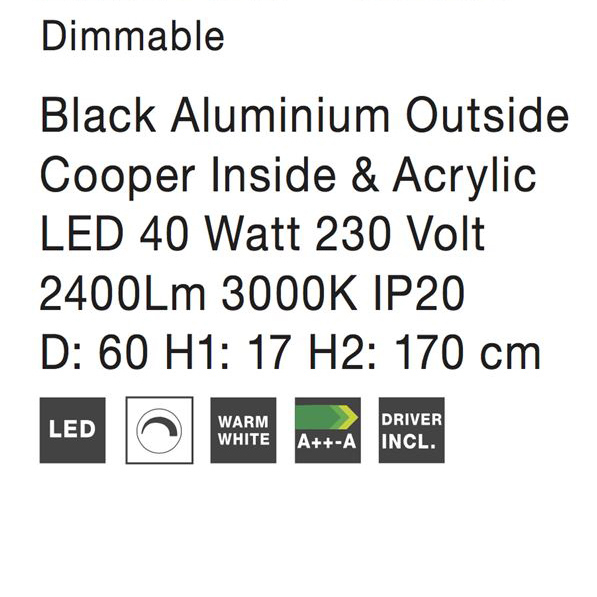 Lustra LED dimabila neagra Rocco, rotunda Ø 60 cm, metal, inaltime reglabila, 86009 - Novaluce [5]