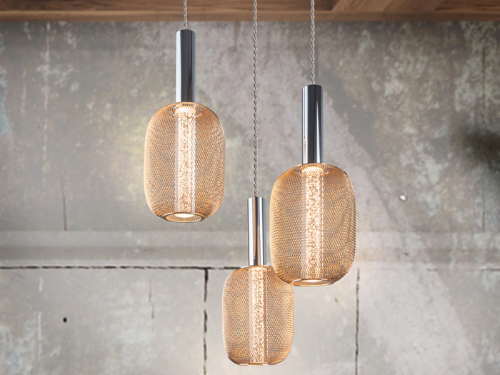 Lustra LED dimabila rotunda aurie Rikke, 3 pendule plasa metal, cilindru interior acrilic, inaltime reglabila, 413626 - Schuller [5]