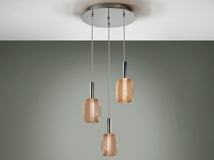 Lustra LED dimabila rotunda aurie Rikke, 3 pendule plasa metal, cilindru interior acrilic, inaltime reglabila, 413626 - Schuller [6]