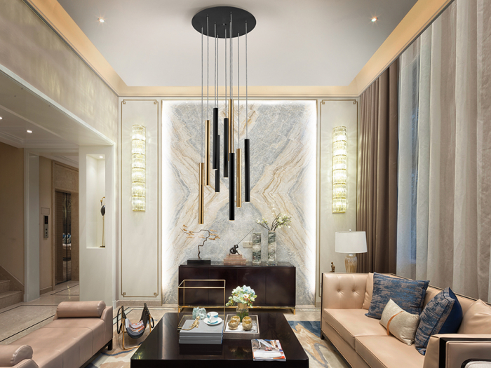 Lustra LED dimabila rotunda diverse culori Kimber, 9 pendule cilindrice metal, inaltime reglabila, cu telecomanda, 373272D - Schuller [3]