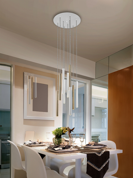 Lustra LED dimabila rotunda diverse culori Kimber, 9 pendule cilindrice metal, inaltime reglabila, 373272 - Schuller [6]