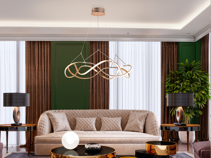 Lustra LED dimabila rotunda lux aur roz Cosete Ø 80/110 cm, metal, inaltime reglabila, 763967 - Schuller [3]
