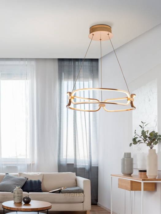 Lustra LED dimabila rotunda lux aur roz/crom Githa Ø 47/60/80 cm, metal, inaltime reglabila, 786621 - Schuller [2]