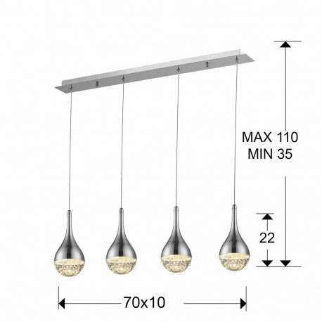 Lustra LED liniara crom Jengo 4 pendule aspect picatura metal-sticla cu bule decorative, inaltime ajustabila, 773421 - Schuller [3]