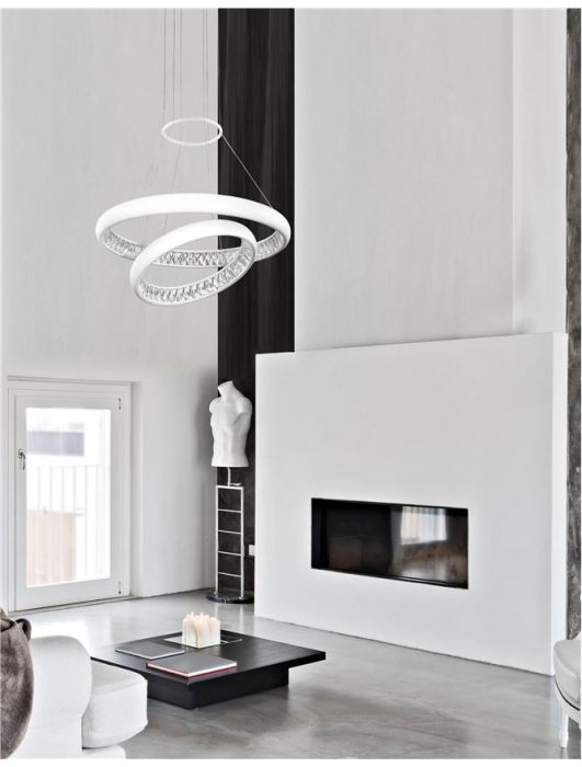 Lustra LED lux rotunda alba Leona, Ø 46 cm, 2 inele ajustabile, din metal si cristal, 17320202 - Novaluce [2]