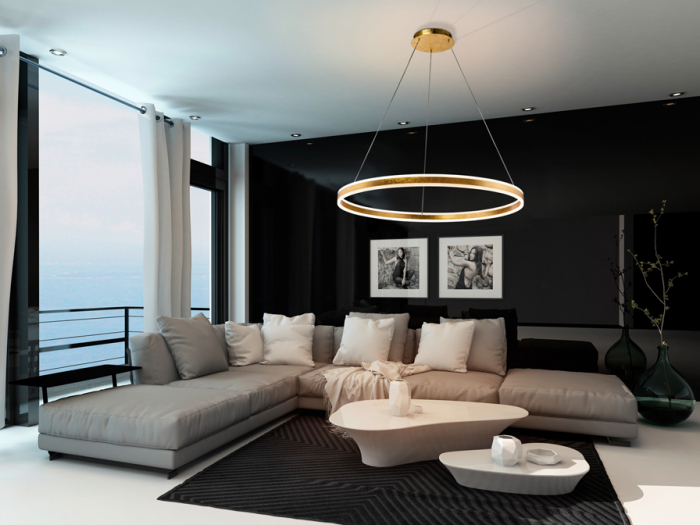 Lustra LED lux rotunda aurie/argintie Linet, Ø 100 cm, metal, inaltime reglabila, 831622 - Schuller [3]