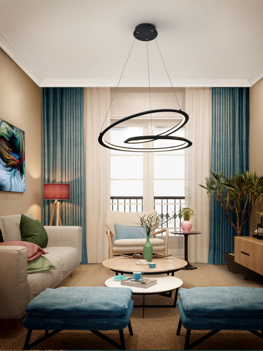 Lustra LED moderna neagra Tamiz metal Ø 60 cm, inaltime reglabila, 527583 - Schuller [2]