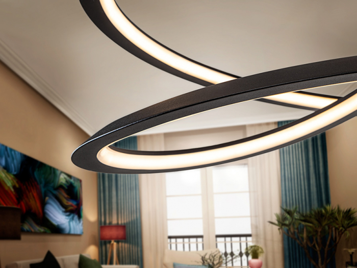 Lustra LED moderna neagra Tamiz metal Ø 60 cm, inaltime reglabila, 527583 - Schuller [4]