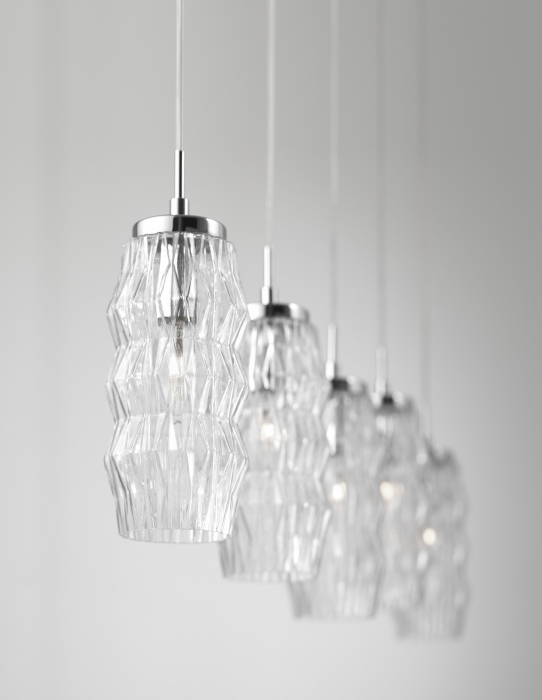 Lustra liniara 5 pendule sticla transparenta Petar 110 cm, forme geometrice elegante, design modern, 838192 - Novaluce [2]